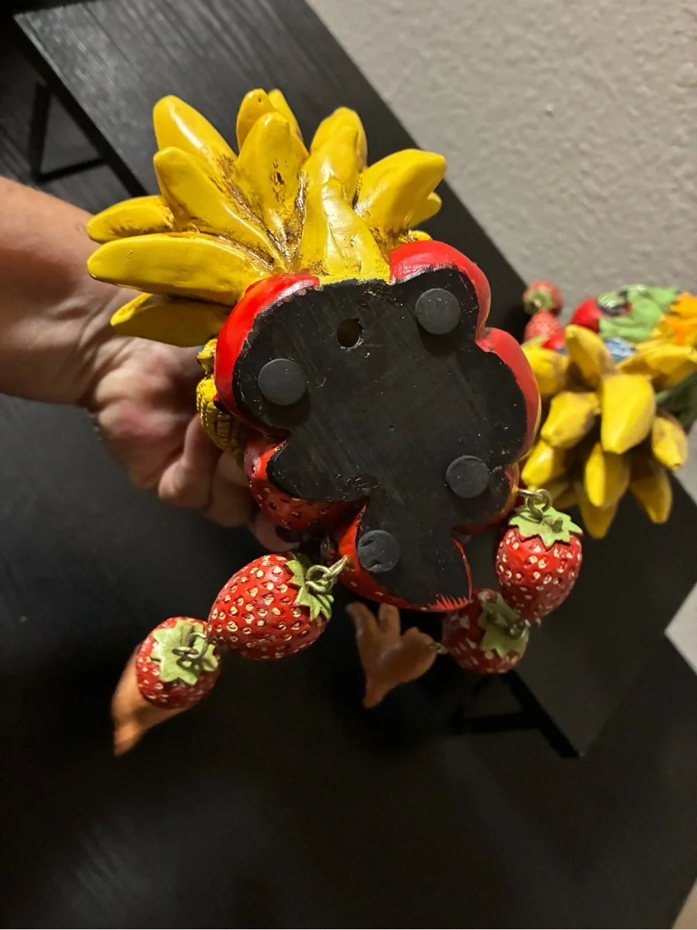Anthropomorphic ROOSTER Sculpture Shelf Sitter Fruit Strawberries VTG x2